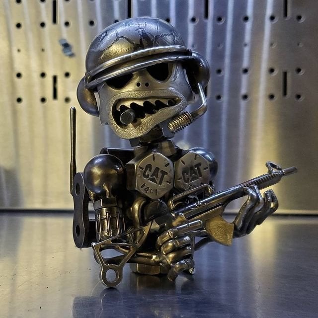 Scrap Metal Standing Warrior Sculpture/Handmade-Piston Man