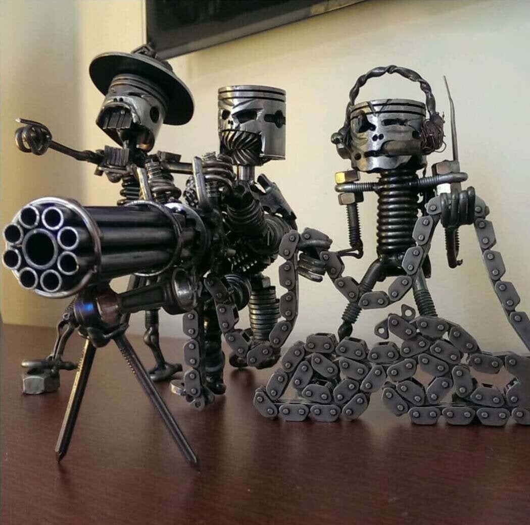 Scrap Metal Standing Warrior Sculpture/Handmade-Piston Man