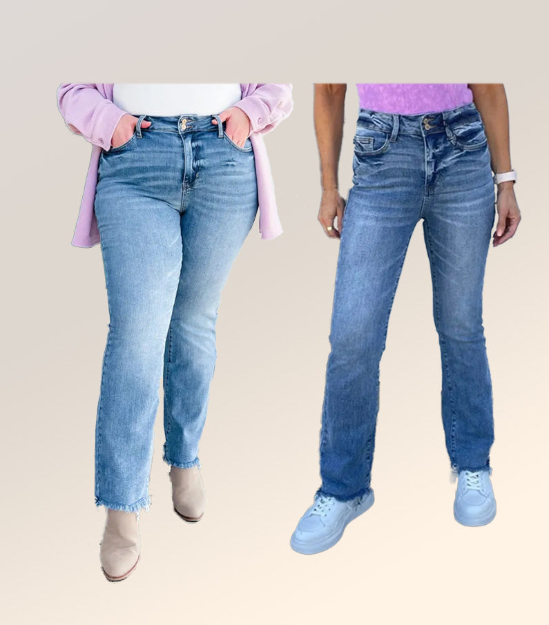Owronline - Vintage Double Button Frayed Hem Bootcut Jeans
