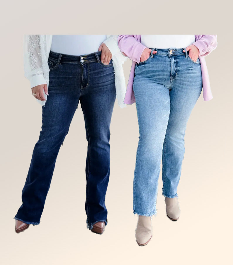 Owronline - Vintage Double Button Frayed Hem Bootcut Jeans