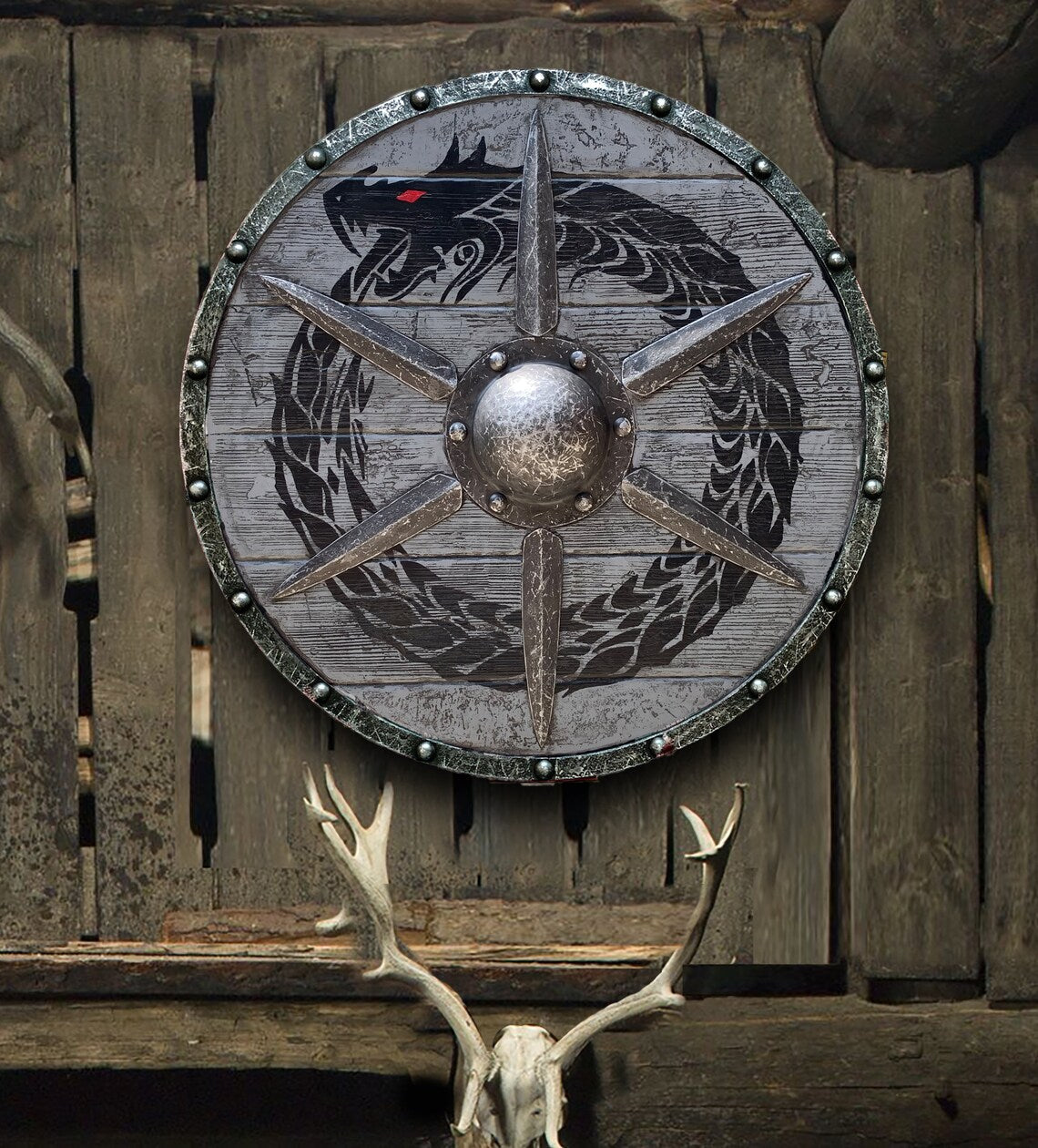 Authentic battleworn viking shield——BUY 3 FREE SHIIPING