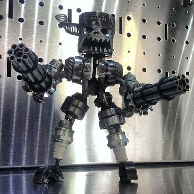 Scrap Metal Standing Warrior Sculpture/Handmade-Piston Man