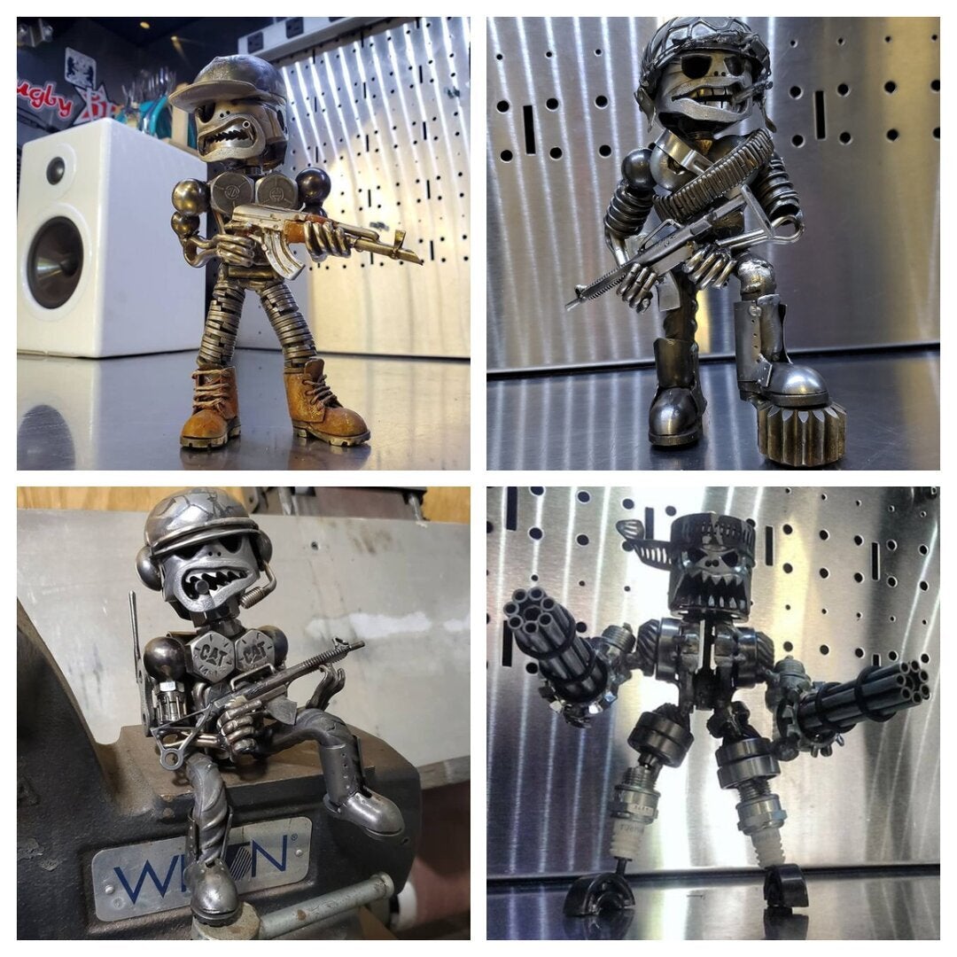 Scrap Metal Standing Warrior Sculpture/Handmade-Piston Man