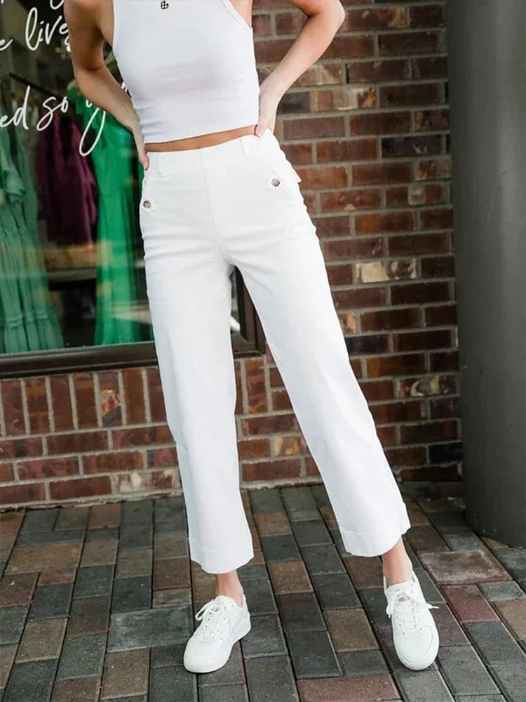 Owronline - Tummy Control Twill Cropped Wide Leg Pant