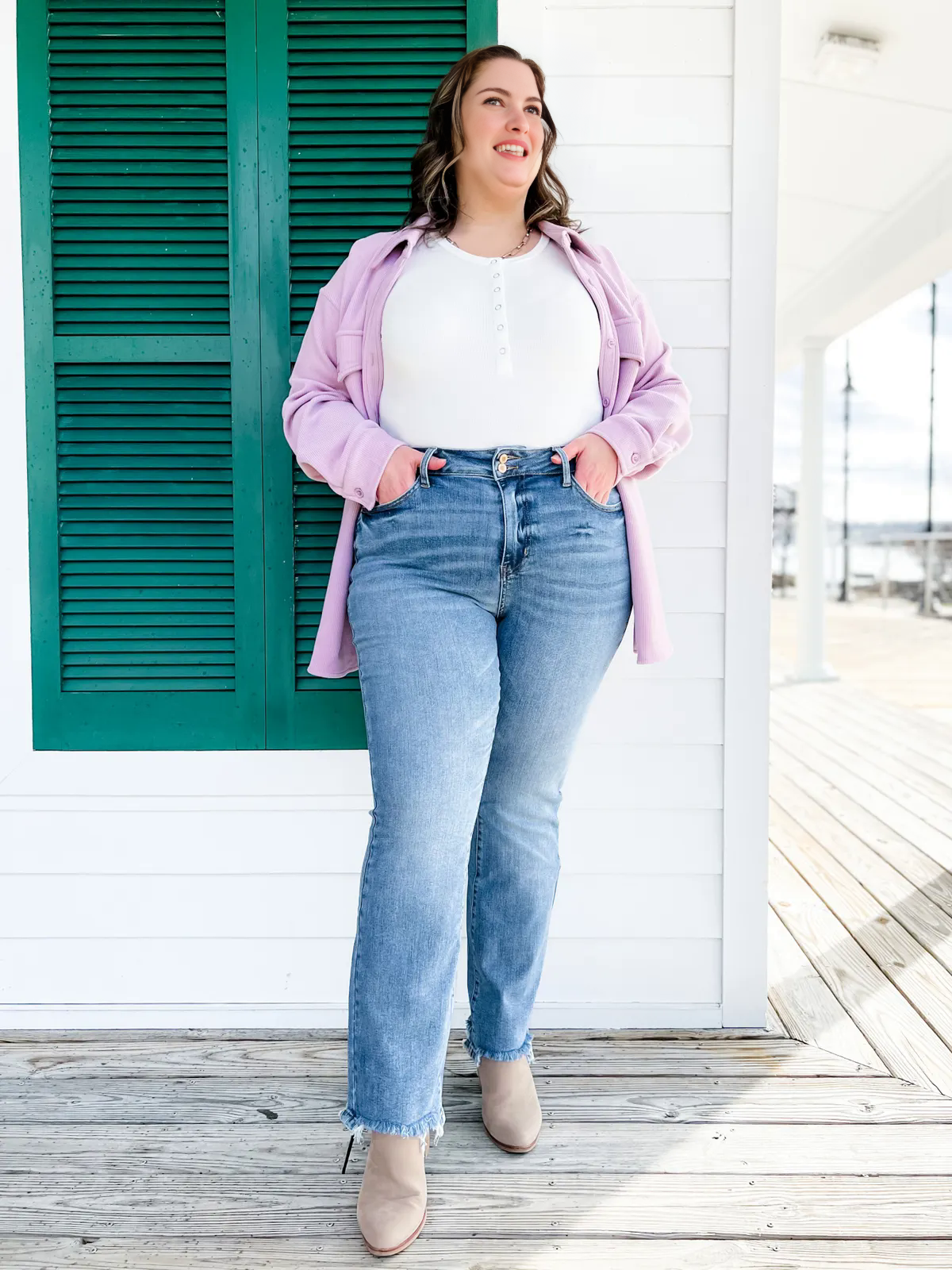 Owronline - Vintage Double Button Frayed Hem Bootcut Jeans