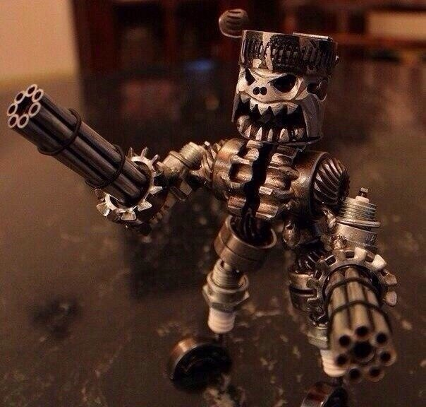 Scrap Metal Standing Warrior Sculpture/Handmade-Piston Man