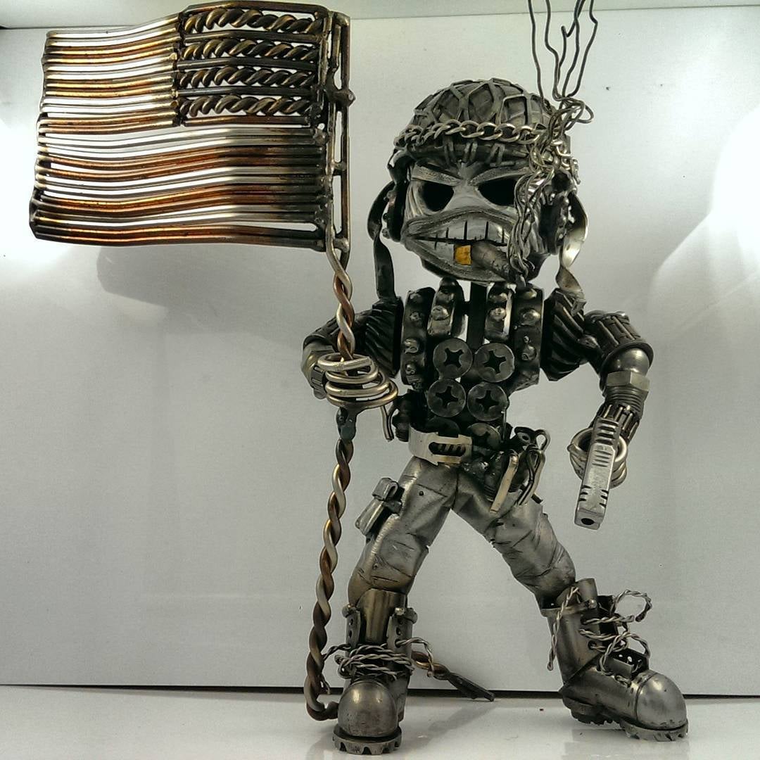 Scrap Metal Standing Warrior Sculpture/Handmade-Piston Man