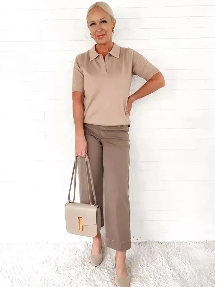 Owronline - Tummy Control Twill Cropped Wide Leg Pant
