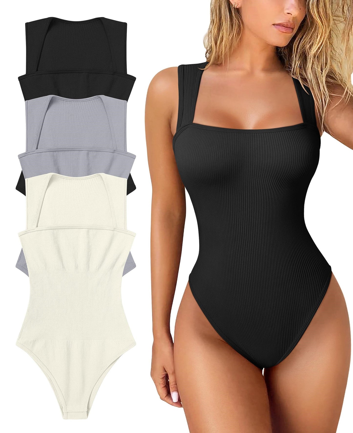 Owronline - Racerback Wide Shoulder Straps Seamless Bodysuit - owronline