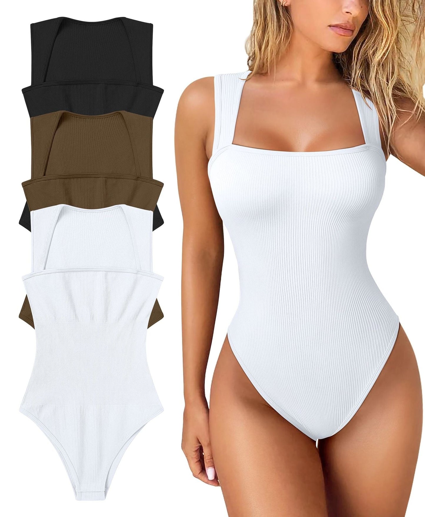 Owronline - Racerback Wide Shoulder Straps Seamless Bodysuit - owronline