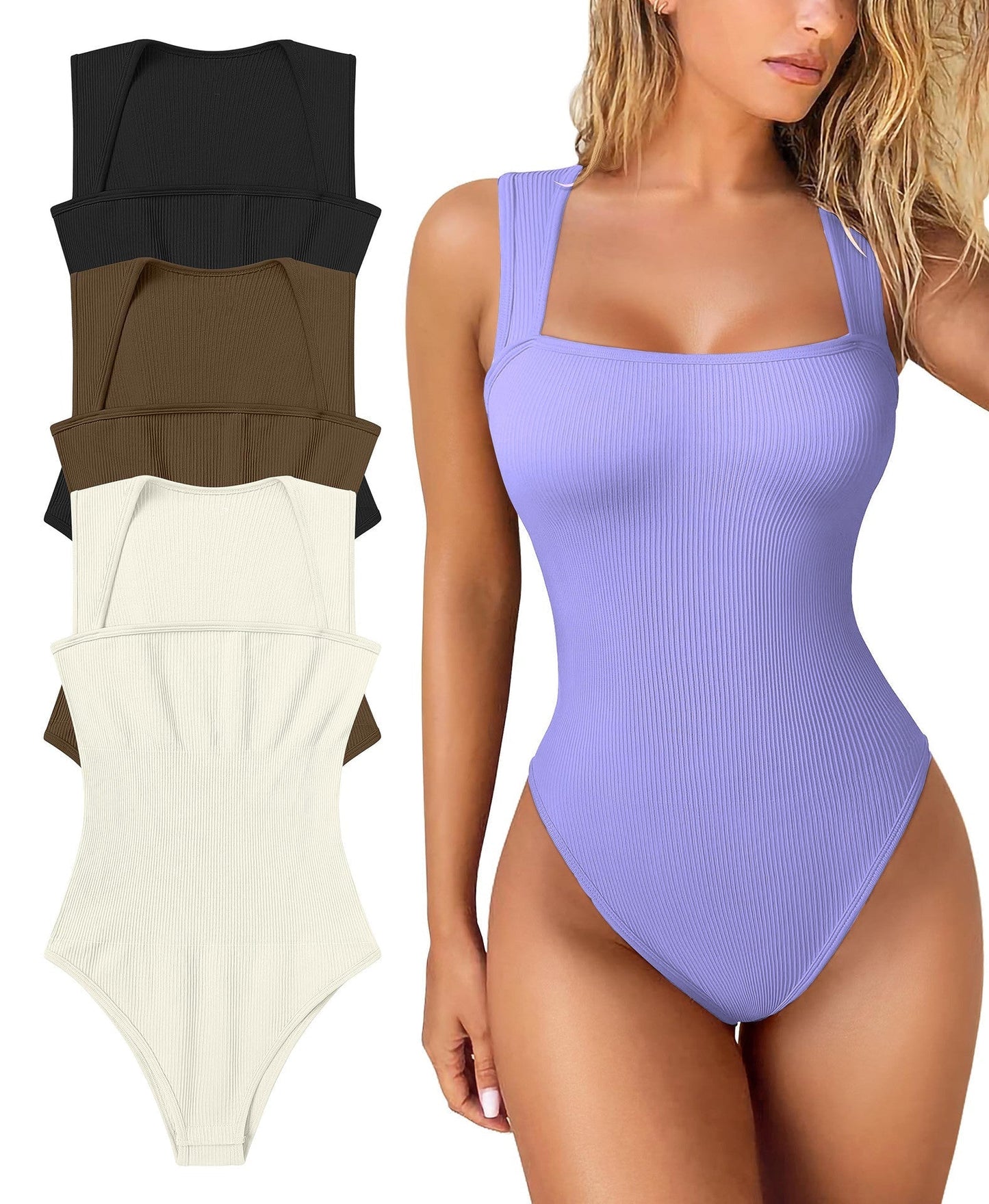 Owronline - Racerback Wide Shoulder Straps Seamless Bodysuit - owronline