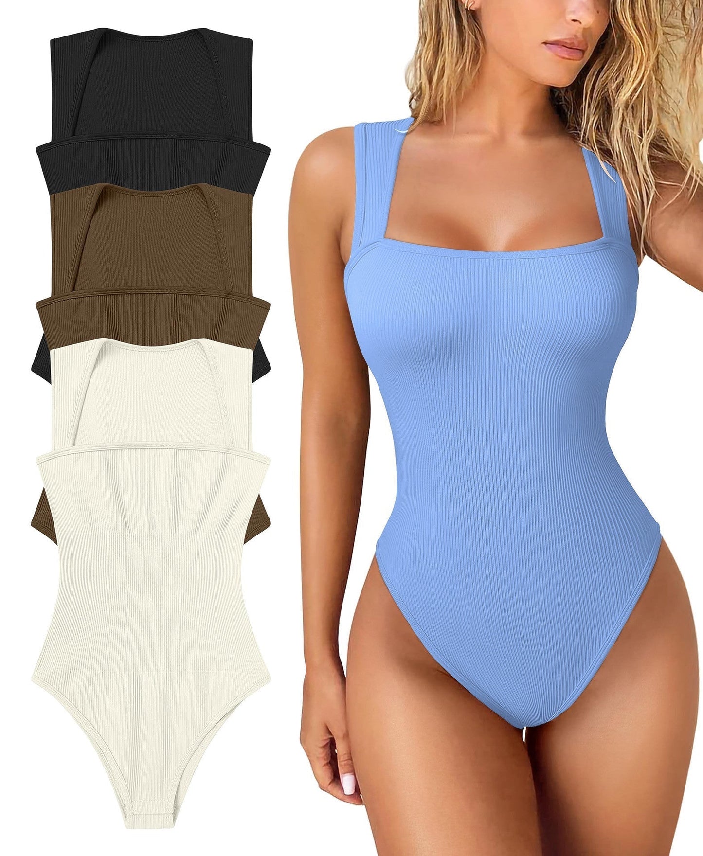 Owronline - Racerback Wide Shoulder Straps Seamless Bodysuit - owronline