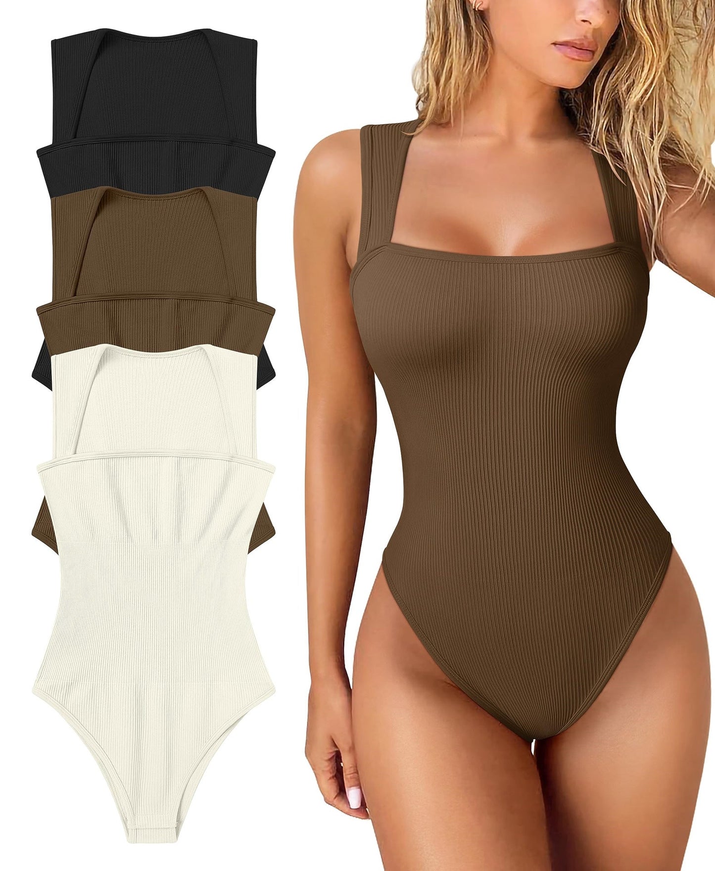 Owronline - Racerback Wide Shoulder Straps Seamless Bodysuit - owronline