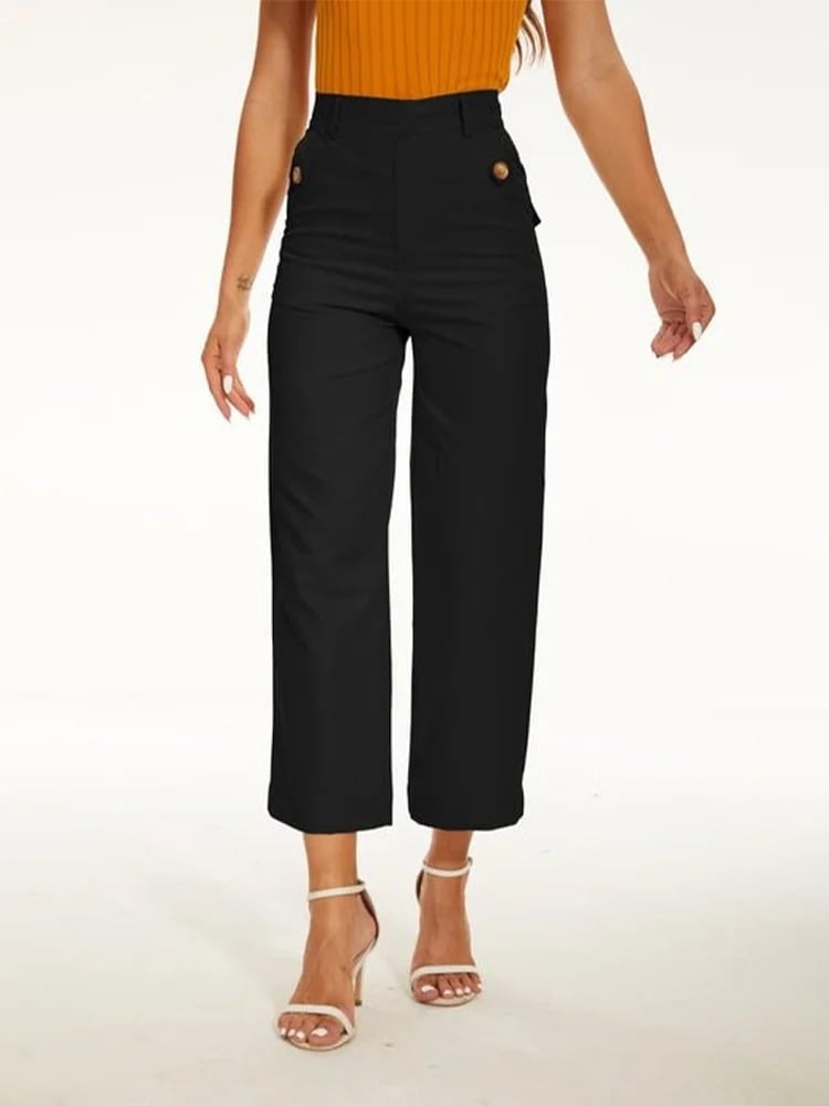 Owronline - Tummy Control Twill Cropped Wide Leg Pant