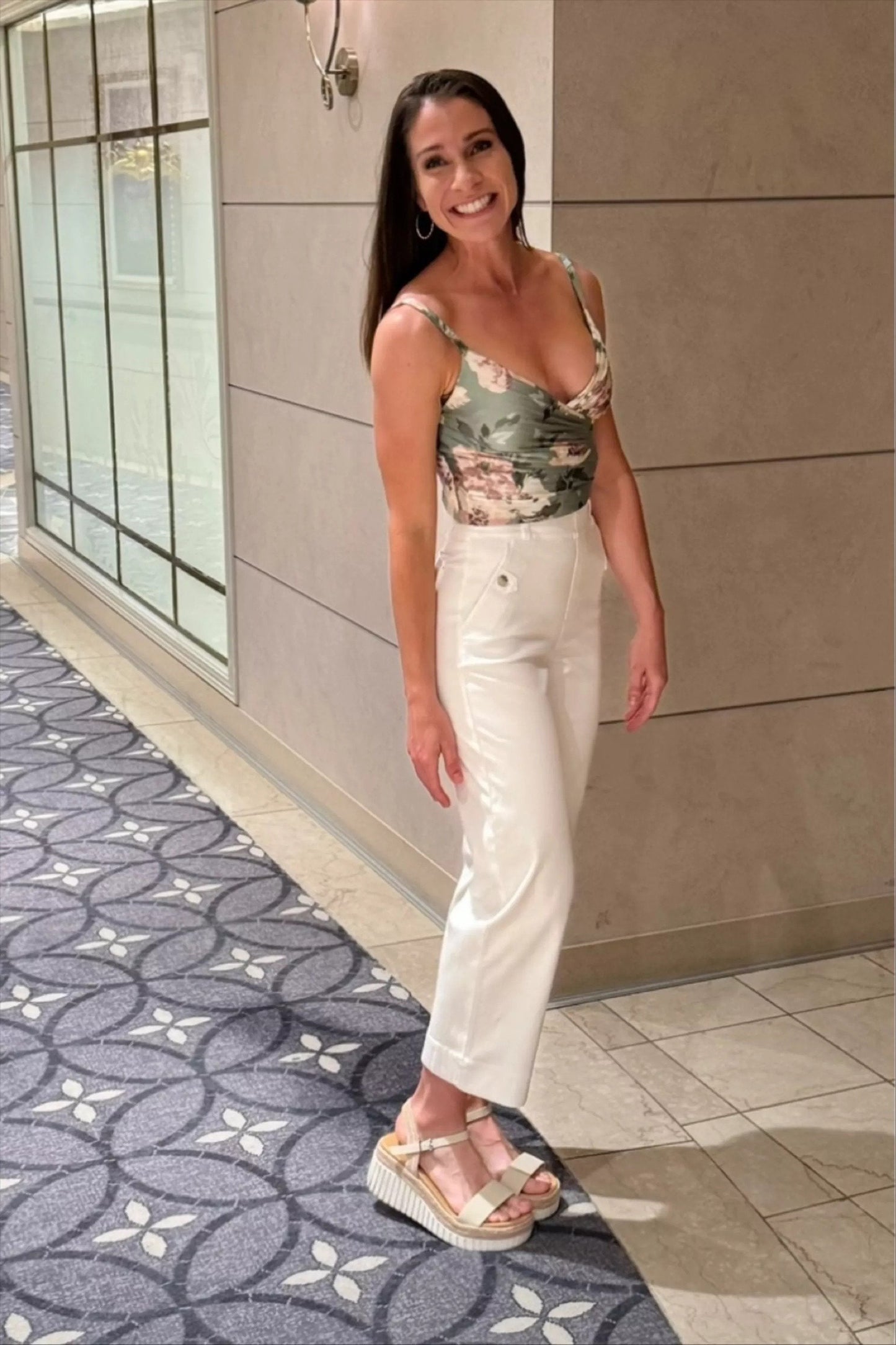 Owronline - Tummy Control Twill Cropped Wide Leg Pant