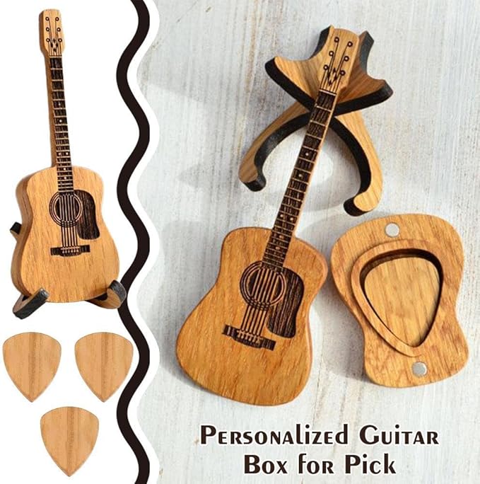🔥Mini Cute Edition Wooden Guitar Plectrum Case