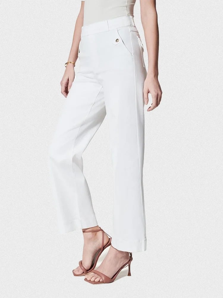 Owronline - Tummy Control Twill Cropped Wide Leg Pant