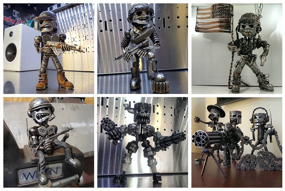 Scrap Metal Standing Warrior Sculpture/Handmade-Piston Man