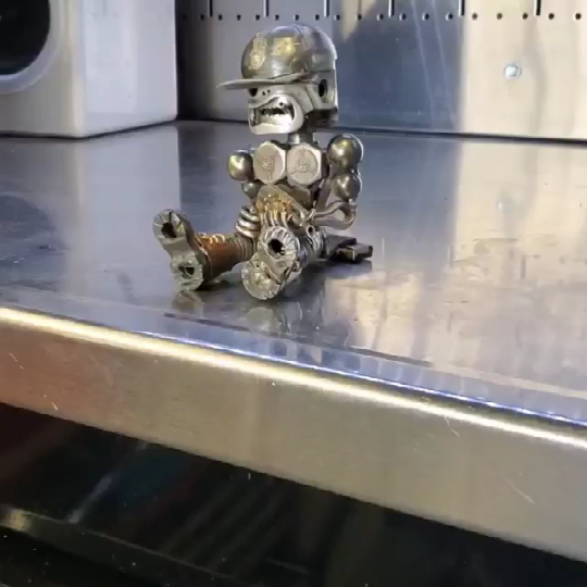 Scrap Metal Standing Warrior Sculpture/Handmade-Piston Man