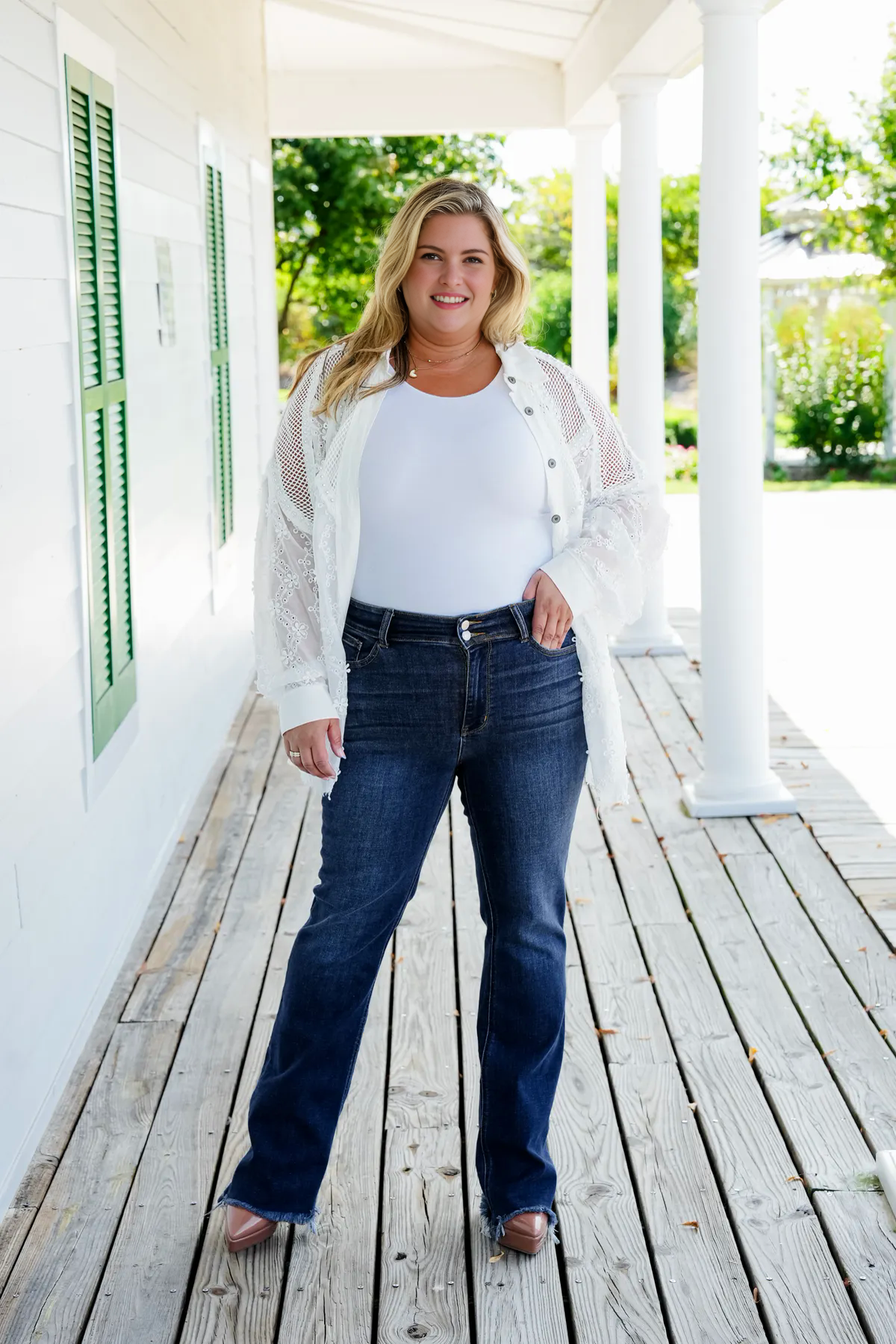 Owronline - Vintage Double Button Frayed Hem Bootcut Jeans