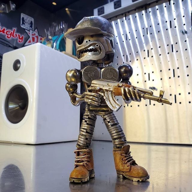 Scrap Metal Standing Warrior Sculpture/Handmade-Piston Man
