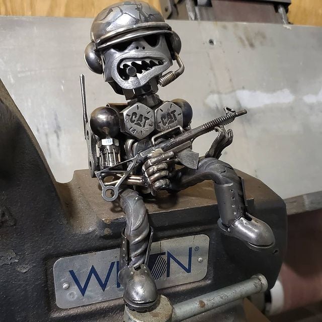 Scrap Metal Standing Warrior Sculpture/Handmade-Piston Man
