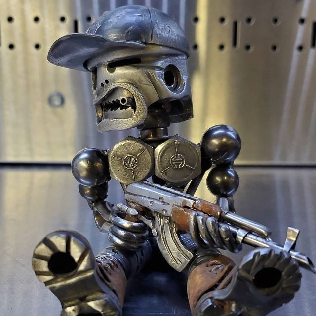Scrap Metal Standing Warrior Sculpture/Handmade-Piston Man
