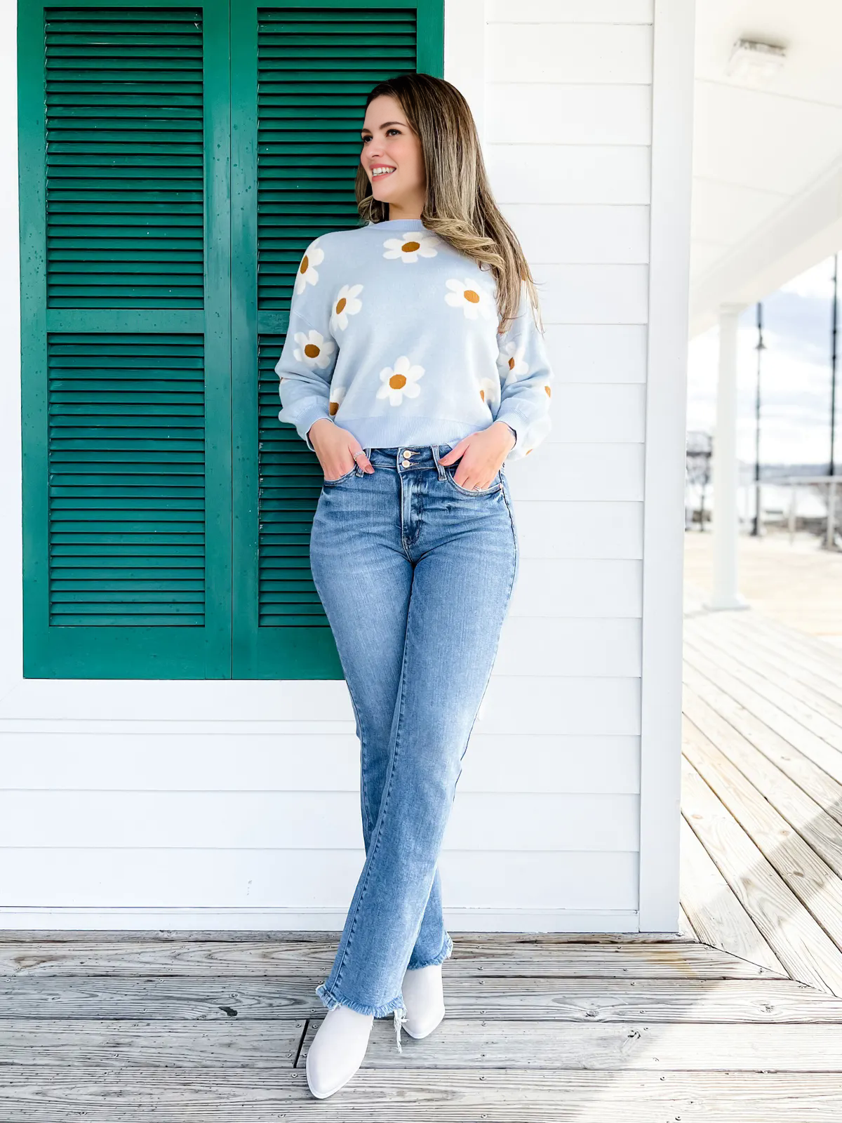 Owronline - Vintage Double Button Frayed Hem Bootcut Jeans