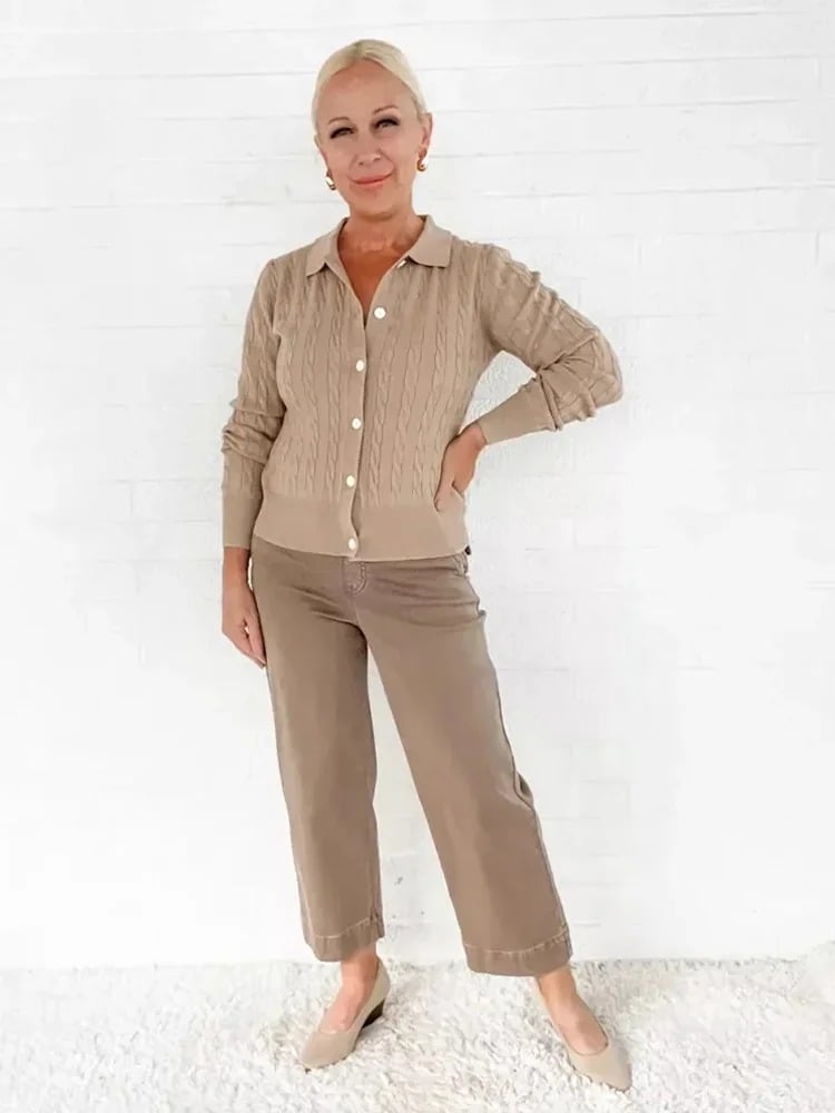 Owronline - Tummy Control Twill Cropped Wide Leg Pant