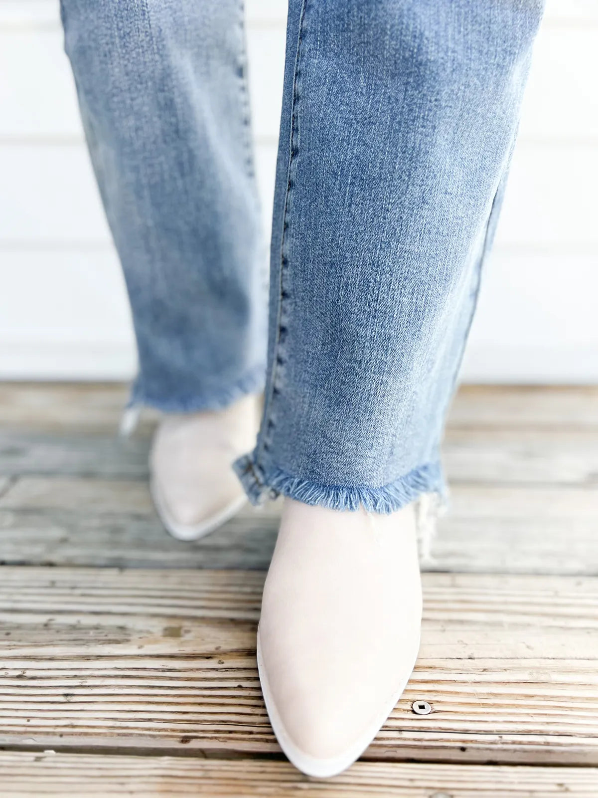 Owronline - Vintage Double Button Frayed Hem Bootcut Jeans