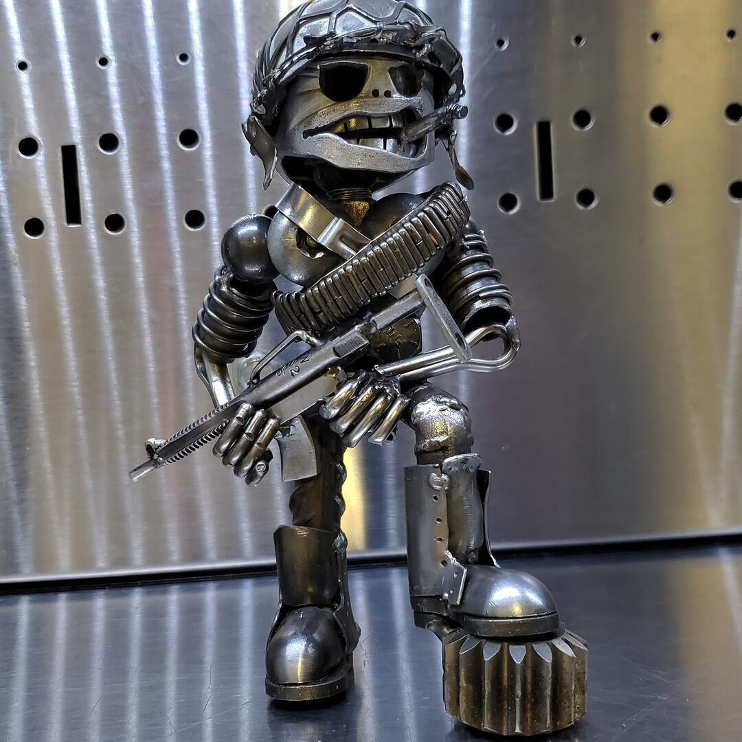 Scrap Metal Standing Warrior Sculpture/Handmade-Piston Man