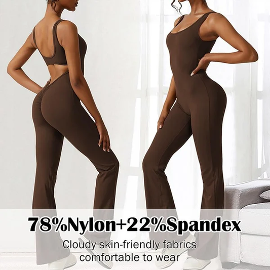 Owronline - Sexy Backless Flare Jumpsuits Bodycon Scrunch Butt Yoga Rompers - owronline