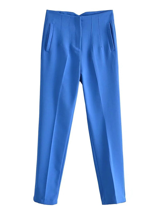 Owronline - Straight Pants High Waist Zipper Fly Trousers