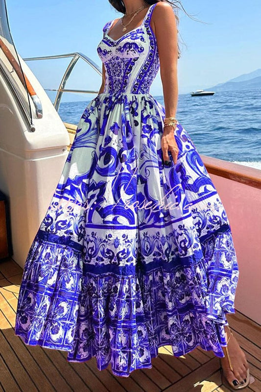 Owronline - Stunning Floral Print Suspender Patchwork Maxi Dress