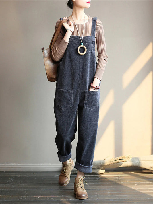Owronline - Wide Leg Corduroy Overalls