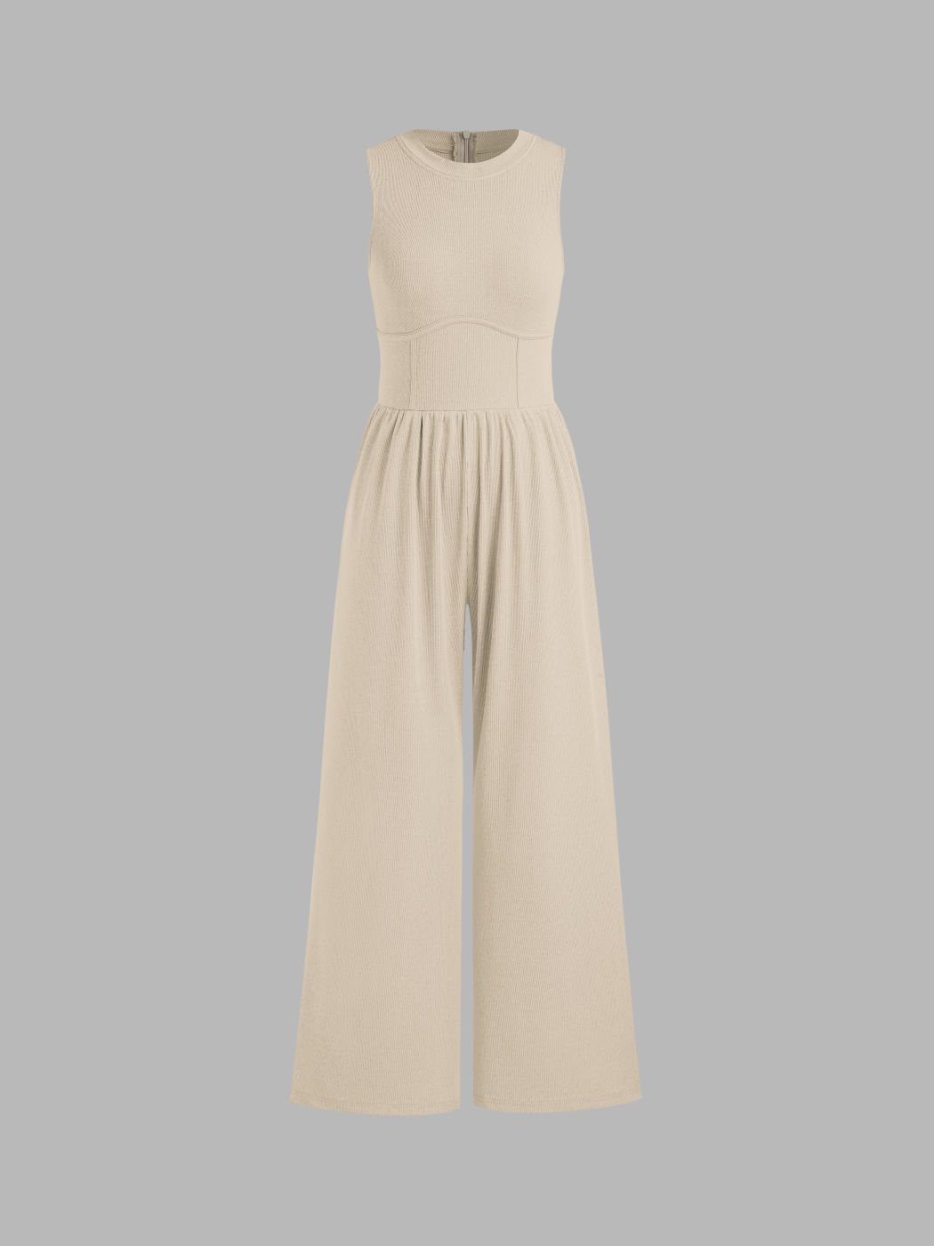 Owronline - Women’s Solid Sleeveless Wide Leg Jumpsuit