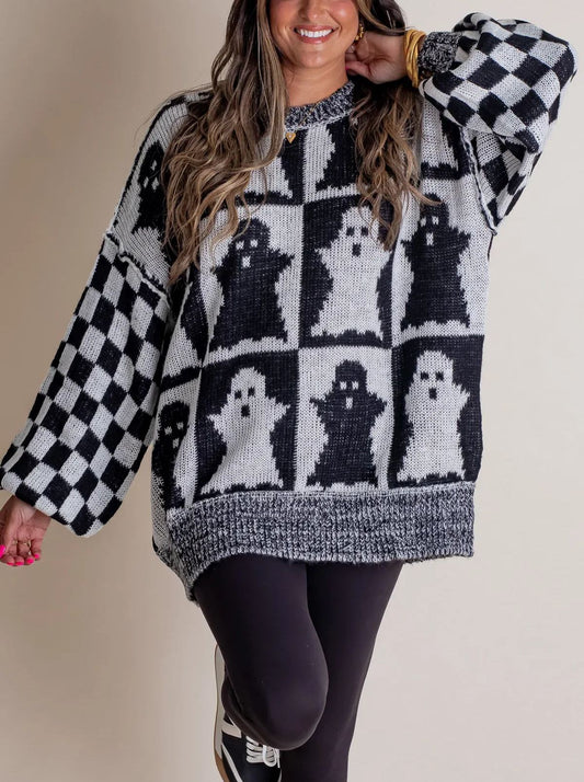 Owronline - Women's Halloween Checkered Sweater