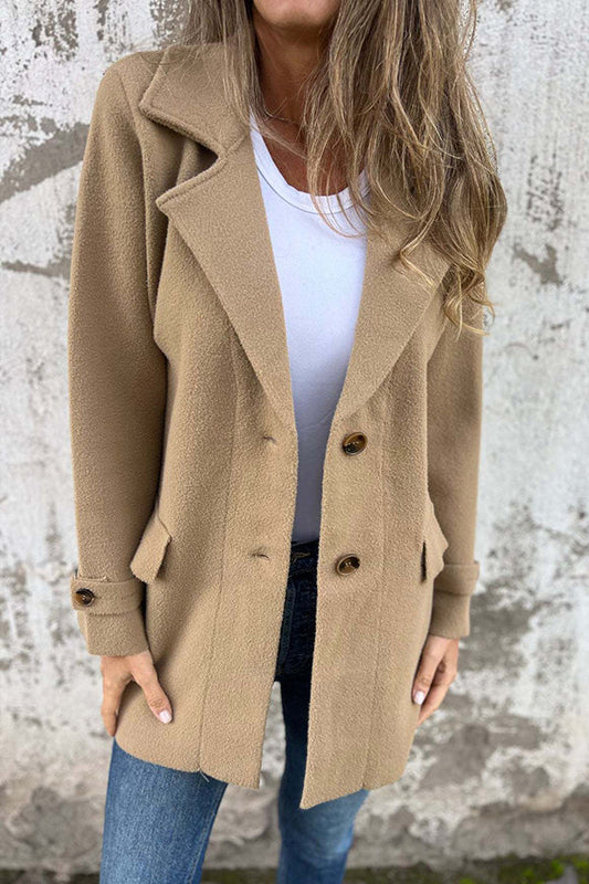 Owronline - Women Solid Color Buttons Tailored Collar Long Sleeve Elegant Casual Autumn Jacket