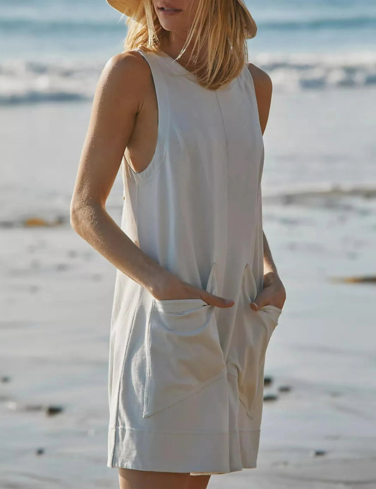 Owronline - Women's Casual Jumpsuit Stretch Sleeveless Shorts Jumpsuit