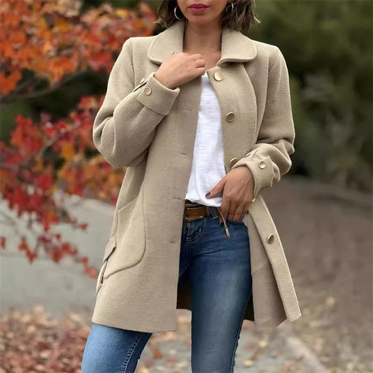 Owronline - Women's Single-Breasted Coat with Peter Pan Collar