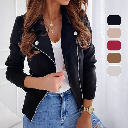 Owronline - Women's Faux Suede Biker Jacket