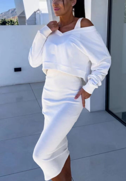 Owronline - Vest Dress and V-Neck Sweatshirt Set
