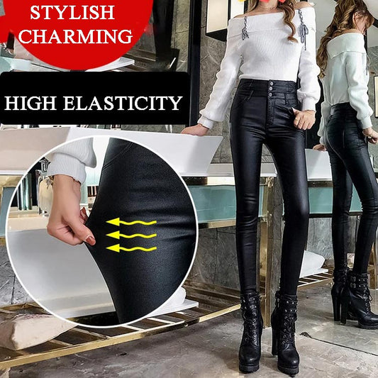 Owronline - Nice Gift! 3-button Quilted Matte Leather Leggings for Women - owronline